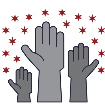 Three hand reaching up to red stars